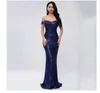 New Pink Dark Red Mermaid Evening Dresses Wear Scoop Neck Lace Appliques Crystal Beaded Off Shoulder Back Formal Prom Dress Party Gowns