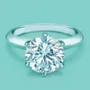 Pierścienie dla kobiet księżniczka 925 Srebrny sześć pazurów pierścionka delikatna biżuteria okrągła biała aaa cz diamentowe prezenty ślubne 1076387