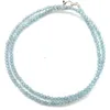 Natural Aquamarine 2mm Beaded Gemstone Necklace Round Faceted 32in