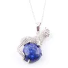WOJIAER Cute Leopard Stone Pendants for Round Natural Gem Amethyst Healing Chain Necklaces Women Jewelry Gifts BN373