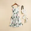 Women's Runway Dresses Spaghetti Staps Floral Printed Tiered Ruffles Elegant Fashion Midi Dresse Vestidos