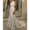 2022 hors épaule sirène longues robes de mariée sans manches tulle appliques licou train sur mesure robes de mariée