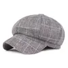 Berets Plaid Cap Women Sboy Hat Checked Linen Summer Classic British Male Ivy Gatsby Octagonal Flat CapBerets