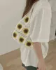 Casual zonnebloem gehaakte draagtas Boheemse oma vierkant gebreide vrouwen schoudertas handgemaakte geweven zomer strand handtassen klein 220705