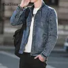 2021 Demin Jacket Slim Men Streetwear Fashion Zipper Demin Coats Mandarijn Kraagtoppen Mannelijke Skinny Jean Outerwear Plus Size S-5XL Y220803