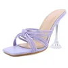 Sandals Pzilae New Summer Women Slippers Fashion Square Toe Clear Crystal Heel Mules Sexy High Heels Slides Ladies Rome Shoes 220704