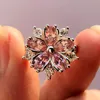 Anéis de casamento fofos feminino rosa cristal stone charme cor prata fina para mulheres deliciosas flores de noiva no noivado ringwedding
