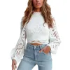 Kayotua blusa manga longa renda gola alta camisa tops senhoras elegantes sexy oco transparente streetwear 220516