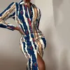 Günlük Elbiseler İlkbahar Sonbahar Moda Maxi Elbise kadın Baskılı Uzun Kollu Vücut-Con Kadın Yüksek Bel Robe WD030