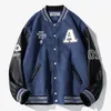 Yiciya herrjackor American Retro Flocking Baseball Uniform Men poker mönster broderi pu läder sömmar avslappnad varsity jacka kvinna outwear