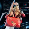 Leather Key Chains Rings Jewelry Brown Flower Plaid Tassel Coin Purse Keyrings Holder Fashion Mini Storage Handbag Keychains Accessories Cute Bag Pendant Charms