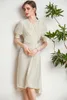 100% Natural Silk Women's Dress V Neck Short Sleeves Ruched Fashion Designer Outerwear Vestidos