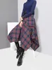 EAM Spring High Waist Red Plaid Split Joitn Loose Big Hem Halfbody Skirt Women Fashion Allmatch JD402 220701