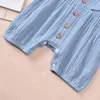 女の赤ちゃんロンパーコットンリネンモスリン幼児キッズプレイスーツノースリーブソリッドボウノット女の女の子服サマー幼児ロンパーG220521