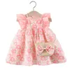 Baby Mädchen Kleid Kinder Baumwolle Prinzessin Kleider Fliegenärmel Kleider 1 bis 3 Jahre Kinder Kleidung mit Blumenmuster 2022 Sommerkostüm G220518