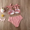 Traje de baño para mujer Mujeres Push Up Damas High Cintura Bikini Set Traje de baño Sólido Pink Bathing Traje Verano Holiday Ropa de playa