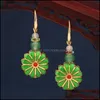 Dangle kroonluchter mode antieke gele kristallen zon bloem oorbellen vintage groene emaille druppel voor vrouwen en meisje sieraden levering 2021 A9