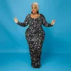 Plus size jurken zz dames kledingjurk sexy luipaard print vierkante nek lange mouw feest clubkleding druppel groothandelplus