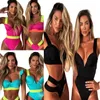 Sexy Patchwork Two Piece Swimwear Womens V-neck Crop Tank Tops with Hollowed Side High Waist e Bottoms Bathing Suit