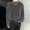 MEN MESH T Shirt شفافة جولة الرقبة طويلة الأكمام مثير أزياء الشارع Camisetas عارضة حفلة ليلية TEE