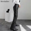 ボルレディースエレガントなカジュアルスリムレザーソリッドスプリットパンツ女性のハイウエストファッションの気質パンツのための女性秋スタイル220325
