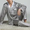 Mens Stain Silk Pajama Sets Pajamas Men Sleepwear Modern Style Printed Nightgown Home Male Satin Soft Cozy Sleeping 220719