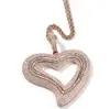 14K złoto mrożone duży rozmiar Hollow Hollow Heart Wisiorek Naszyjnik Bling Micro Pave Cubic Cyrkonia Symulowane Diamenty z 3mm 24-calowym łańcuchem linowym