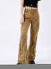 Khaki Cargo Jeans damens Summer New American Retro Design splating luźne talia cienkie proste dżins