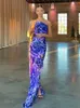 Blue Boho Asymmetrical Sundress Sexig One Shoulder Straped Bodycon Maxi Dress Women Summer Clothes Party Slip Dresses A1251 220510