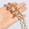 Link Chain 1 PC Stainless Steel Bracelets Multicolor Oval Round Punk Style Bracelet Gold Color Fashion Jewelry Wholesale 19.5cm Long Inte22