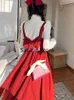 2022 frühling Vintage Lolita Kleid Party Abend Frauen Casual Fee Rot Midi Strap Kleid Y2k Weiblichen Japanischen Stil Kawaill Kleidung g220414
