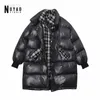 2022 Winter Nieuwe Tweed Plaid Stitching Cotton Peded Coat Dames Parka Dikke Warm Streetwear Losse oversized broodjack Vrouw L220725