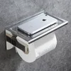304 Rostfritt stål toalettpappershållare med hyllväggmonterad toalettvävnad Mobiltelefon rullhållare badrumstillbehör T200425