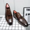 Brogue Shoes Men PU Solid Color Classic Fashion Business Casual Party Square Toe Hollow Lace-up Oxford Dress Shoes CP059