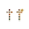 Kleurrijke zirkoon Cross Stud oorbellen zilvergoud kleur bling bling rood groen cz oordring studs delicate mode dames meisjes fijne feest sieraden moederdag cadeau