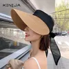 Summer Sun Fashion Girl Ribbon Bow Beach Casual Straw empty Top Panama Bone Feminino Harajuku Hat 220617