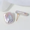 BaroqueOnly 14-19MM 100% Natural Baroque square Pearl stud earrings 925 sterling silver anti allergy earrings Jewelry Gift EFB
