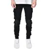 Jeans Heren gescheurde denim broek Mager elastisch jongensgat met meerdere zakken Rits Pantaloon Slanke zwarte cargobroek