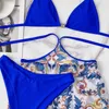 المرأة ملابس النساء 2022 الأزرق 3 أجزاء الدعاوى الأزهار طباعة مثير بيكيني مجموعة الصيف شاطئ النساء ملابس السباحة عارضة ضئيلة المايوه فام B259
