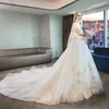 Robe De Mariée Élégante A-ligne Sans Bretelles À Manches Longues Or Applique Balayage Train Organza Dentelle Sur Mesure Perle Vestidos De Novia Image Réelle