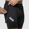 s men's fitness double layer shorts color matching leisure basketball outdoor training morning running shorts can put mobile phones