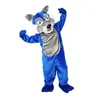 Costumes de mascotte de loup bleu en peluche de Noël, tenue de personnage de dessin animé de haute qualité, costume d'Halloween, fête à thème en plein air, robe unisexe pour adultes