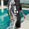 Oversized Men S Fashion Summer Short Sheeved T -shirt Set Two Pally Street Beach 3D Printing 4XL 220621