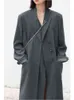 Podwójny placket długa luźna kurtka dla kobiet jesienna zima retro proste dojeżdżające do pracy na długi rękawowca płaszcz Kobieta L220725