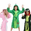 Girls Boys' Plush Hooded Bathrobe - Dinosaur Fleece Robe LJ201216