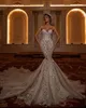 Exquisite Strapless Mermaid Wedding Dress Sweetheart Sequined Lace Arabic Sweep Floor Trumpet Bridal Gowns Robe De Soiree