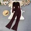 Women's Two Piece Pants RoseDiary Spring Bright Color FashionTwo/2 Set Women Cardigan Tracksuits Lace-up Long Sleeve Wide Leg Suits