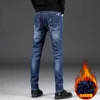 Men's Jeans Winter Men Warm Blue Slim Straight Fashion Thicken Denim Trousers Fleece Stretch Brand Pants Male Business CasualMen's