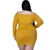 Plus Size Dresses XL-5XL Fall Clothes For Women Fashion Solid Color Long Sleeve Slim Sexy Mini Dress Wholesale Dropshopping