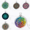 Mandala fleur de vie pendentif collier Vintage bouddhisme méditation Cabochon verre temps pierre collier pour femmes hommes bijoux de mode